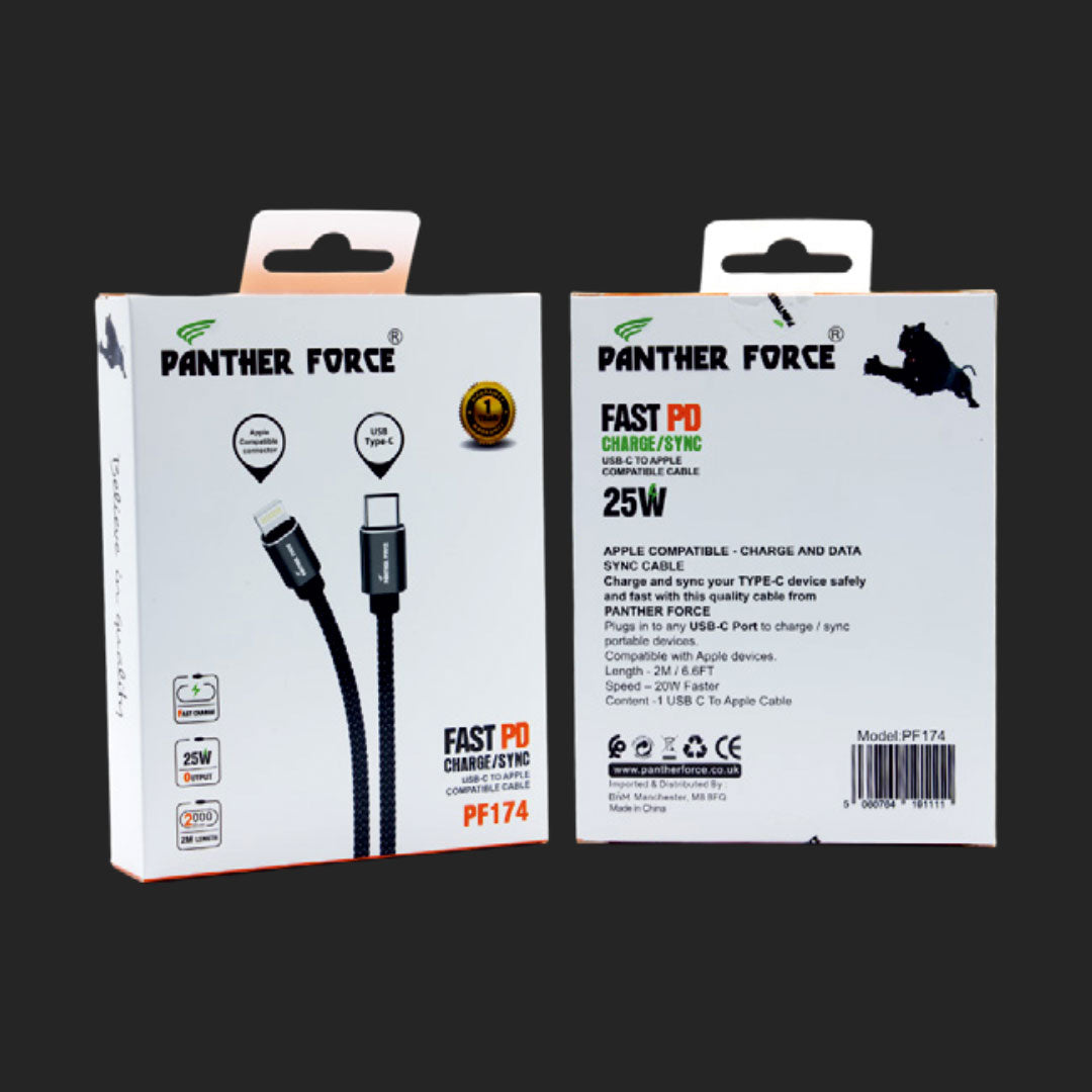 Panther Force PD20W Type-C to iPhone Cable 2M - PF174 - Seamless Connectivity & Uninterrupted Power Panther Force PD20W Type-C to iPhone Cable 2M - PF174 - Seamless Connectivity & Uninterrupted Power